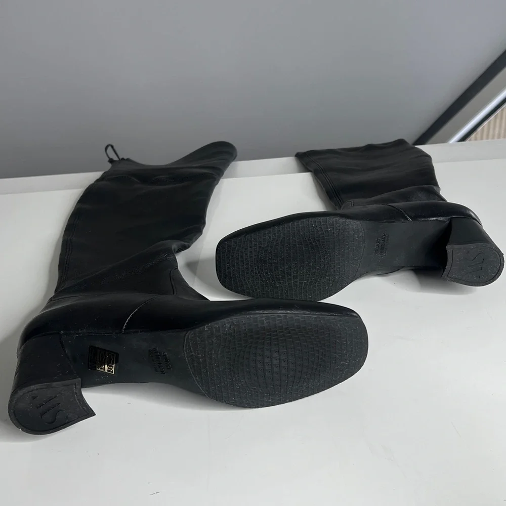 Stuart Weitzman Sz 38 Genna 60 City Black Leather Over the Knee Sock Boots